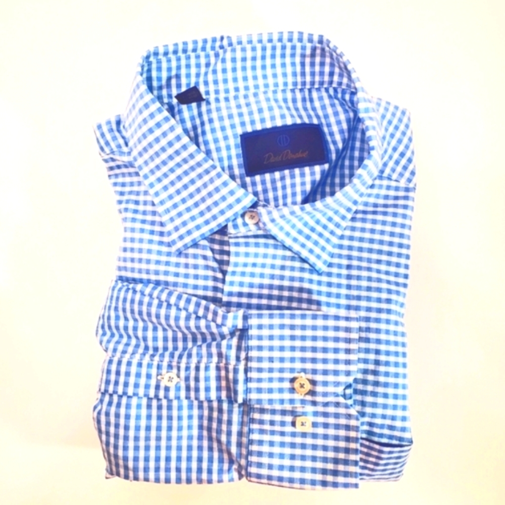 David Donahue Blue Check Men's Casual Long Sleeve Shirt Size XL  Cotton Pocket